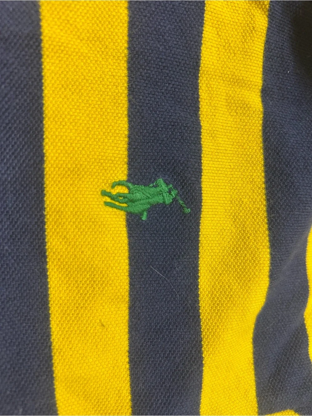 Ralph Lauren Yellow and Navy Striped Polo Shirt Tipped Collar